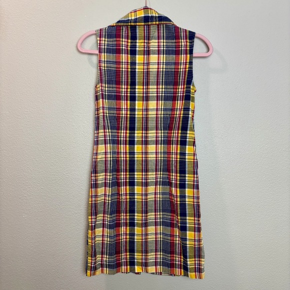 Vintage Access Plaid‎ Sleeveless Dress Button Front Yellow Red Blue XS/S - Picture 6 of 11